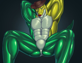 anthro asymmetrical_coloring bulge featureless_crotch male muscular muscular_male nude null null_bulge simple_background solo todisllo glitch_productions the_amazing_digital_circus gummigoo_(tadc) crocodilian reptile scalie digital_media_(artwork) hi_res