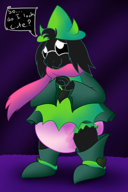 anthro asking asking_for_opinion asking_viewer clean_diaper clothed clothing dialogue diaper eyewear glasses hat headgear headwear male question smile solo speech_bubble standing talking_to_viewer text wearing_diaper yes-no_question plinkiepoi deltarune undertale_(series) ralsei bovid caprine darkner goat mammal 2018 2:3 english_text hi_res