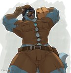 5_fingers abstract_background anthro baseball_cap belt biceps big_bulge big_muscles biped black_hair black_nose blue_body blue_fur bottomwear box brown_body brown_bottomwear brown_clothing brown_fur brown_hands brown_hat brown_headwear brown_shirt brown_shorts brown_spots brown_topwear bulge cardboard cardboard_box claws clothed clothed_anthro clothed_male clothing container countershade_fur countershade_torso countershading delivery_(commerce) delivery_employee dipstick_tail eyebrows finger_claws fingers front_view fur gloves_(marking) grey_body grey_fur hair hat headgear headwear holding_box holding_container holding_object humanoid_hands jewelry long_hair looking_at_viewer looking_down looking_down_at_viewer low-angle_view male male_anthro markings multicolored_body multicolored_fur muscular muscular_anthro muscular_male necklace open_mouth open_smile pecs pink_tongue shirt shirt_pocket shorts simple_background smile smiling_at_viewer solo spots spotted_body spotted_fur standing tail tail_markings teeth tight_bottomwear tight_clothing tight_shirt tight_shorts tight_topwear tongue topwear torn_clothing torn_shirt torn_topwear uvula teaselbone zephyrus_(cooner) canid canine canis coyote hybrid hyena mammal spotted_hyena 2019 digital_media_(artwork) portrait shaded signature three-quarter_portrait