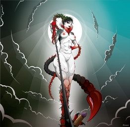 abs anthro areola arthropod_abdomen big_breasts big_butt black_claws black_lips breasts butt clawed_hands claws cloud cloudy_sky crown crown_of_thorns crown_only dominant dominant_female duo evil_grin feet female finger_claws foot_fetish foot_on_penis foot_play genitals glowing glowing_eyes green_hair hair headgear headgear_only holding_leash holding_object humiliation leash light light_beam lips long_hair looking_at_viewer looking_down looking_down_at_partner looking_down_at_viewer male male/female medium_breasts mocking moon moonlight multicolored_body multicolored_hair multicolored_skin muscular muscular_female muscular_thighs nipples not_furry nude nude_female ominous ominous_background pale_skin penis plant plant_hair poison pseudo_hair pupils red_areola red_arms red_body red_clouds red_eyes red_hair red_legs red_limbs red_nipples red_sclera red_skin red_sky sky smile smiling_at_viewer smirk smirking_at_viewer spiked_breasts spiked_tail spikes spikes_(anatomy) spiky_hair stinger stinger_tail striped_body stripes strong_female tail tail_genitals tail_vulva talons thick_thighs thorn thorn_crown thorns threatening threatening_viewer toe_claws toes two_tone_body two_tone_hair two_tone_skin unusual_anatomy unusual_genitalia_placement unusual_tail unusual_vulva_placement vein veiny_penis vine_bondage vine_hair vine_leash vines vulva white_body white_pupils white_skin wide_hips nexor mother_nature animal_humanoid arachnid arachnid_humanoid arthropod arthropod_humanoid dryad elemental_creature elemental_humanoid flora_fauna human humanoid mammal plant_humanoid scorpion_humanoid cel_shading hi_res shaded textless