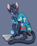 anthro black_body black_fur black_hair clothed clothing fur hair male purple_eyes solo kero_tzuki domestic_cat felid feline felis mammal 2021 digital_media_(artwork) hi_res