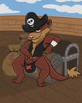 anthro brown_body brown_fur bulge ear_piercing fur genitals male penis penis_base piercing pink_nose pirate pirate_hat ship solo treasure_chest vehicle watercraft glitchedweasel glitch_(weasel) mammal mustelid musteline true_musteline weasel 4:5 hi_res