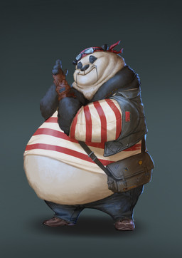 4_fingers anthro belly big_belly black_body black_bottomwear black_clothing black_ears black_facial_hair black_fur black_mustache black_nose black_pants bottomwear brown_clothing brown_footwear brown_gloves brown_handwear brown_shoes chubby_cheeks closed_smile clothed clothed_anthro clothed_male clothing double_chin eyes_closed eyewear eyewear_on_head facial_hair fingers footwear fully_clothed fully_clothed_anthro fully_clothed_male fur gloves goggles goggles_on_head gradient_background grey_background grey_clothing grey_topwear grey_vest handwear headgear headkerchief headwear kerchief light male male_anthro mouth_closed multicolored_body multicolored_fur mustache obese obese_anthro obese_male open_clothing open_topwear open_vest overweight overweight_anthro overweight_male pants pattern_clothing pattern_shirt pattern_topwear pulling_gloves red_headkerchief red_kerchief red_stripes shirt shoes shoulder_bag simple_background smile solo standing sticker striped_clothing striped_shirt striped_topwear stripes t-shirt topwear two_tone_body two_tone_fur vest white_body white_clothing white_fur white_shirt white_t-shirt white_topwear michele_marchionne honey_heist bear giant_panda mammal 2020 absurd_res colored digital_drawing_(artwork) digital_media_(artwork) english_description hi_res lighting procreate_(artwork) shaded