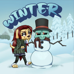 anthro branch clothing duo evergreen_tree eyeshadow female hair hat headgear headwear magic_user makeup male mountain necromancer pine_tree plant pose red_eyes red_hair scarf snow snowman text top_hat tree winter winter_coat turkojar anima_(turkojar) valag_viladal bird_dog canid canine canis domestic_dog eublepharid gecko hunting_dog labrador leopard_gecko lizard mammal reptile retriever scalie undead zombie 1:1 hi_res pinup