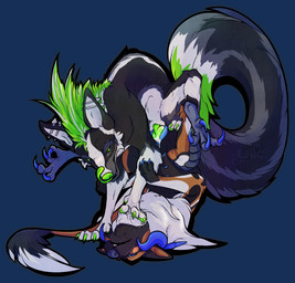 andromorph animal_genitalia anvil_position bodily_fluids canine_genitalia claws cum cum_in_vagina cum_inside duo ear_piercing feral from_front_position fur genital_fluids genitals intersex intersex/male knot knotted_penis knotting legs_up licking licking_lips male multicolored_body penetration penis piercing sex tongue tongue_out vaginal vaginal_penetration heraldicmage herald_(heraldicmage) ventus_the_sox canid canine fox heraldic_beast hybrid mammal mephitid skunk hi_res nonbinary_(lore)