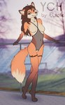 4_toes anthro blue_eyes breasts brown_hair feet female fur grass hair lake orange_body orange_fur plant river sky solo tail toes tree water white_body white_fur elronya eltaile canid canine fox mammal 5:8 hi_res