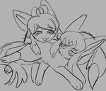 ambiguous_gender duo feral grey_background open_mouth open_smile simple_background smile bloowolfy hope_(bloowolfy) yuyu_(ayceedee) 2024 greyscale hi_res monochrome sketch