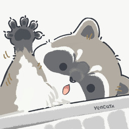 black_eyes black_nose chibi dot_eyes feral gesture grey_body simple_eyes solo waving white_body yencatx mammal procyonid raccoon 1:1 2021