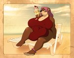 anklet anthro beach big_breasts big_bulge breasts bulge clothing dessert ear_piercing ear_ring food gynomorph hair huge_breasts huge_bulge ice_cream intersex jewelry overweight overweight_gynomorph overweight_intersex piercing ring_piercing seaside solo swimwear text stereoplair bear mammal url