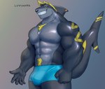 abs anthro biceps bulge chest_tuft clothing eyebrow_piercing facial_piercing fin fish hi_res jewelry luvshak male marine muscular muscular_anthro muscular_male necklace nose_piercing nose_ring pecs piercing ring_piercing septum_piercing shark sharktooth_necklace solo tail teeth tuft