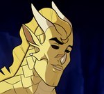 anthro black_eyes blue_background eyebrows horn lips looking_down male meme_face scales simple_background solo yellow_body yellow_scales prismdragon gigachad mythology wings_of_fire qibli_(wof) dragon mythological_creature mythological_scalie sandwing_(wof) scalie meme reaction_image