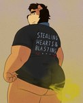 anthro bodily_fluids butt clothed clothing clothing_lift fart fart_cloud fart_fetish male overweight overweight_male shirt shirt_lift solo sweat sweatdrop sweaty_butt topwear inkyflush canid canine canis domestic_dog mammal absurd_res hi_res