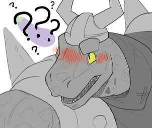 anthro armor blush confusion eggplant_emoji male solo yellow_sclera dama624 nintendo star_fox general_scales scalie sharpclaw_(star_fox)