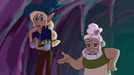 ambiguous_gender audible_laugh beard blonde_hair clothed clothing detailed_background duo facial_hair fingers hair hat headgear headwear humanoid_pointy_ears long_hair male not_furry piercing pointy_ears scene_interpretation tear_trough witch_hat alphacorvi clint_mcelroy_(va) griffin_mcelroy_(va) justin_mcelroy_(va) the_adventure_zone the_mcelroy_family merle_highchurch taako dwarf elf human humanoid mammal 16:9 2017 2d_animation animated digital_media_(artwork) frame_by_frame hi_res short_playtime sound video voice_acted widescreen