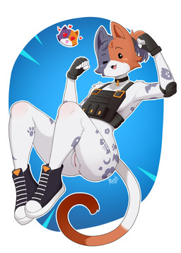 anthro anus biped breasts butt clothed clothed_anthro clothed_female clothing female fingers footwear front_view fur genitals gloves hair handwear looking_at_viewer shoes sitting smile solo tail vulva raxel epic_games fortnite cate_meowdy domestic_cat felid feline felis mammal absurd_res hi_res