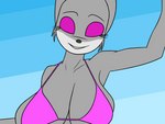 anthro big_breasts bikini bouncing bouncing_breasts breast_expansion breasts cleavage clothed clothing dancing expansion female fur grey_body huge_breasts open_mouth pole pole_dancing simple_background skimpy skimpy_bikini smile solo stripper_pole swimwear teeth two-piece_swimsuit under_boob creatiffy geronimo_stilton_(series) thea_stilton mammal mouse murid murine rodent animated digital_media_(artwork) short_playtime