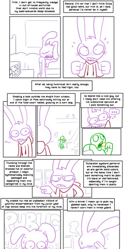 anthro blush bodily_fluids clothing eating embarrassed female fingers green_body hoodie male mall nervous purple_body shirt shopping steam sweat tank_top text topwear yellow_body sockdraw five_nights_at_freddy's roommates:motha scottgames beanie_(roommates) chichi_(roommates) mike_schmidt avian bird chicken galliform human lagomorph leporid mammal phasianid rabbit 2025 absurd_res comic digital_media_(artwork) english_text hi_res