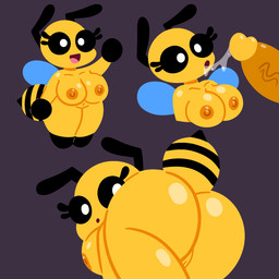 anthro big_breasts big_butt bodily_fluids breasts butt cum cum_string duo fellatio female genital_fluids genitals male male/female nipples non-mammal_nipples oral penile penis presenting sex shortstack vein veiny_penis violetghost bee_babe_(violetghost) arthropod bee hymenopteran insect 1:1 hi_res