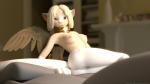 16:9 3d_(artwork) anthro ashnar blonde_hair breasts butt digital_media_(artwork) feathered_wings feathers felid female genitals hair hi_res mammal mythological_creature mythological_sphinx mythology nipples nude opal_(ashnar) pussy solo widescreen wings