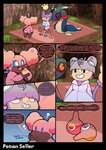 anthro clothing mostly_nude potion potion_bottle scarf scarf_only text softestpuffss nintendo pokemon pokemon_mystery_dungeon spike_chunsoft puff_(softestpuffss) ambipom audino eelektross generation_4_pokemon generation_5_pokemon pokemon_(species) absurd_res comic english_text hi_res