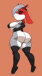 anthro big_breasts big_butt bottomless breasts butt clothed clothing female grey_hair hair hand_on_hip legwear multicolored_body solo thigh_highs two_tone_body tansau ashen_(paindemonoidsex) bovid caprine goat mammal hi_res