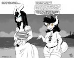 2018 amber_eyes ask_blog beach blue_eyes camera clothing daughter_(lore) dialogue duo english_text female greyscale inktober kobold monochrome mother_(lore) mother_and_child_(lore) mother_and_daughter_(lore) parent_(lore) parent_and_child_(lore) parent_and_daughter_(lore) partial_color partially_colored samantha_reyes seaside speech_bubble spot_color text zwitterkitsune