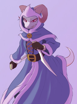 anthro clothed clothing dagger female fully_clothed holding_dagger holding_melee_weapon holding_object holding_weapon horn looking_at_viewer melee_weapon purple_background simple_background solo weapon jarnqk kobold scalie 2021 absurd_res hi_res