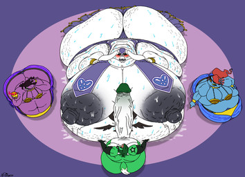 anthro areola arm_cuffs aroused belly belly_tattoo big_areola big_belly big_breasts big_butt big_nipples big_penis bikini bikini_top blush bodily_fluids breasts butt clothing dark_areola dark_nipples eye_patch eyewear female fertility_goddess genitals group hair hair_over_eyes horn huge_areola huge_belly huge_breasts huge_butt huge_nipples huge_penis hyper jewelry lactating looking_at_viewer male male/female mature_female milk morbidly_obese nipples obese obese_anthro obese_female obese_male overweight overweight_anthro overweight_female overweight_male penis ponytail red_eyes smile sweat sweatdrop sweaty_butt swimwear tattoo trio two-piece_swimsuit xanderdwulfe deltarune undertale undertale_(series) susie_(deltarune) toriel undyne aquatic bovid canid canine caprine deity fish fox goat lizard mammal reptile scalie