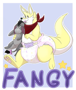 3_toes 4_fingers ambiguous_gender anthro big_diaper blue_background border character_plushie claws clean_diaper clothed clothing diaper feet finger_claws fingers fur grey_nose holding_object holding_plushie inner_ear_fluff kerchief looking_back multicolored_body multicolored_fur neckerchief neckwear object_in_mouth pacifier pacifier_in_mouth pawpads pink_pacifier pink_pawpads plushie red_kerchief red_neckerchief simple_background solo tail text three-quarter_view toe_claws toes tuft two_tone_body two_tone_fur two_tone_tail walking wearing_diaper white_body white_border white_claws white_finger_claws white_fur white_inner_ear white_inner_ear_fluff white_tail white_toe_claws yellow_body yellow_ears yellow_fur yellow_tail fang29 disney winnie_the_pooh_(franchise) eeyore fang29_(character) canid canine canis domestic_dog hybrid kangaroo macropod mammal marsupial 2025 absurd_res character_badge_(artwork) character_name full-length_portrait hi_res portrait
