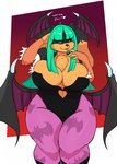 anthro breasts cosplay dialogue female solo text jwinkz capcom darkstalkers morrigan_aensland zoey_(jwinkz) canid canine canis domestic_dog mammal english_text hi_res