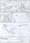 accent aircraft airship anthro beam black_and_white canid canine clothing cloud comic crouching damaged_vehicle dasyuromorph energy_beam english_text explosion female field fur general_sonov group gunshot hair hat headgear headwear kitfox-crimson long_hair machine male mammal marsupial mecha military_uniform monochrome mountain onomatopoeia plant recently_extinct_species rumour_(kitfox-krimson) russian screen sketch sky sound_effects speech_bubble stolen_generation technology text thylacine tree trio uniform vehicle window