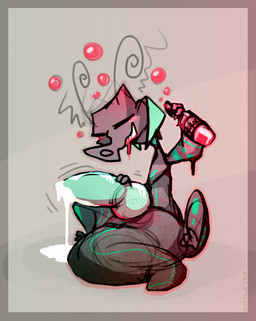 alcohol antennae_(anatomy) anthro beverage big_penis bodily_fluids bottle container cum drunk erection genital_fluids genitals grey_body grey_skin holding_bottle holding_container holding_object male penis simple_background solo substance_intoxication roksim scalie