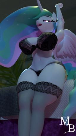 anthro big_breasts biped bra breasts clothed clothing feathered_wings feathers female hair horn legwear long_hair multicolored_hair panties solo thick_thighs underwear white_body wide_hips wings masterbrony friendship_is_magic hasbro my_little_pony mythology princess_celestia_(mlp) equid equine mammal mythological_creature mythological_equine winged_unicorn 3d_(artwork) 4k 9:16 absurd_res digital_media_(artwork) hi_res