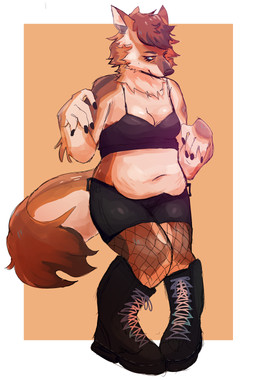 anthro belly belly_hang black_boots black_bottomwear black_bra black_clothing black_footwear black_nail_polish black_nails black_shorts black_underwear boots bottomwear bra breast_squish breasts brown_body brown_fur brown_hair brown_nose brown_tail cheek_tuft cleavage closed_smile clothed clothing colored_fingernails colored_nails countershade_arms countershade_face countershade_hands countershade_legs countershade_tail countershading eyebrows eyelashes facial_tuft female fingernails fishnet_clothing fishnet_legwear fishnet_thigh_highs fluffy fluffy_tail footwear fur glistening glistening_breasts hair humanoid_hands laced_boots legwear lidded_eyes limp_wrist makeup mascara midriff mouth_closed multicolored_body multicolored_fur nails navel neck_tuft orange_eyes overweight overweight_anthro overweight_female pointy_ears push_up_bra raised_hand shoes short_hair shorts skimpy smile solo squish stretch_marks tail tan_body tan_fur thick_eyebrows thick_eyelashes thigh_highs tuft two_tone_body two_tone_fur two_tone_tail underwear wisgoat canid canine canis mammal wolf absurd_res colored_sketch hi_res shaded sketch