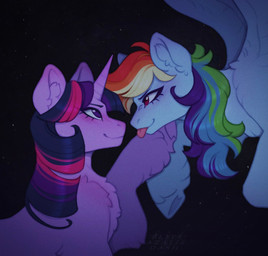 blush duo female feral fetlocks hooves horn jock nerd sky star starry_sky tongue tongue_out wings blitsazalisdash friendship_is_magic hasbro my_little_pony mythology rainbow_dash_(mlp) twilight_sparkle_(mlp) equid equine mammal mythological_creature mythological_equine pegasus unicorn hi_res