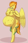 anthro anthrofied belly belly_inflation big_belly big_breasts bloated breasts cutie_mark eyelashes feathered_wings feathers female hair huge_breasts infestation inflation looking_down nipples orange_hair orange_tail parasite pregnant pregnant_anthro pregnant_female simple_background smile solo spread_wings squirming tail tentacle_infestation tentacles wings yellow_body yellow_feathers bumpywish friendship_is_magic hasbro my_little_pony mythology spitfire_(mlp) wonderbolts_(mlp) equid equine mammal mythological_creature mythological_equine pegasus 2020 absurd_res digital_media_(artwork) full-length_portrait hi_res portrait