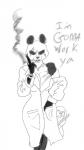 anthro big_breasts breasts cigarette clothing coat crossgender doctor duo female looking_at_viewer mtf_crossgender scar smile smoking solo_focus text topwear unknown_artist beastars gouhin_(beastars) kyuu_(beastars) bear domestic_rabbit giant_panda lagomorph leporid lop_rabbit mammal oryctolagus rabbit 9:16 english_text hi_res monochrome