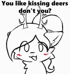 blush dialogue feral horn hypnosis hypnotizing_viewer looking_at_viewer male mind_control ringed_eyes solo text white_body white_eyes darbedarmoc boy_kisser_(meme) deer mammal 2d_animation animated english_text frame_by_frame meme short_playtime