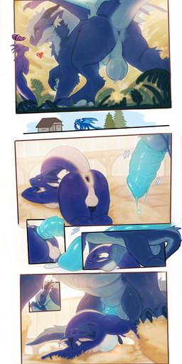 abdominal_bulge animal_genitalia anthro anthro_on_feral anthro_penetrated anus balls bestiality black_anus black_horn black_knot black_penis blue_body blue_claws blue_eyes blue_fur blue_penis blue_scales bodily_fluids butt claws cum cum_inflation cum_inside digitigrade duo erection feral feral_penetrating feral_penetrating_anthro fur genital_fluids genitals green_eyes horn inflation knot larger_feral larger_male male male/male male_anthro male_feral male_on_anthro male_on_feral mane membrane_(anatomy) membranous_wings penetration penis penis_size_difference perineum quadruped raised_tail ridiculous_fit scales sex sheath size_difference smaller_anthro smaller_male smaller_penetrated tail thick_tail white_body white_fur white_mane white_scales wings ivnis mythology firondraak rhysek dragon furred_dragon furred_scalie mythological_creature mythological_scalie scalie absurd_res comic hi_res