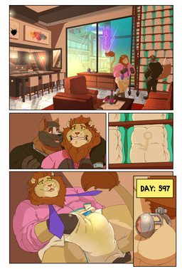 anthro anthro_on_anthro balls biped bodily_fluids chastity_cage chastity_device clean_diaper clothed clothing diaper dominant dominant_male duo earning_chastity_removal flaccid folded_diaper genital_fluids genitals male male/male nub_chastity_cage orgasm_denial overweight overweight_anthro overweight_male peeing penis siphon_(anatomy) small_penis submissive submissive_male text unclean_diaper urine used_diaper wearing_chastity_cage wearing_chastity_device wearing_diaper wet_diaper wetting white_diaper yellow_sclera daire301 canid canine felid fox lion mammal pantherine absurd_res comic english_text hi_res