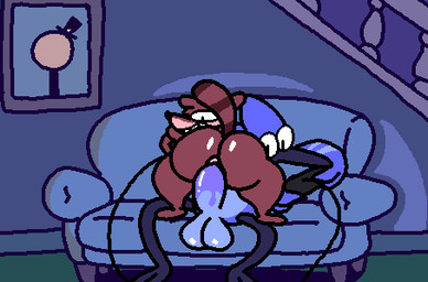 anal anal_penetration animated_gif anthro anthro_on_anthro anthro_on_bottom anthro_on_top anthro_penetrated anthro_penetrating anthro_penetrating_anthro anus avian_feet ball_slap balls balls_deep beak big_balls big_butt big_penis blue_body blue_feathers bouncing_balls bouncing_butt brown_body brown_fur butt casual_sex controller cowgirl_position dominant duo erection feathers feet from_front_position fur furniture game_controller gaming gaming_while_penetrated gaming_while_penetrating genitals inside larger_anthro larger_dom larger_male male male/male male_on_bottom male_on_top male_penetrated male_penetrating male_penetrating_male nude on_bottom on_top penetration penile penile_penetration penis penis_in_ass playing_video_game sex size_difference slap smaller_anthro smaller_male smaller_penetrated smile sofa sofa_sex toes superiorfox cartoon_network regular_show mordecai_(regular_show) rigby_(regular_show) avian bird blue_jay corvid jay_(bird) mammal new_world_jay oscine passerine procyonid raccoon 2d_animation animated digital_media_(artwork) low_res short_playtime
