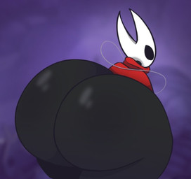 2_horns anthro big_butt black_body bubble_butt butt butt_focus cloak clothed clothing empty_eyes female horn huge_butt mask red_cloak red_clothing solo wearing_mask tunemon hollow_knight_(franchise) team_cherry hornet_(hollow_knight) arthropod insect 2025 digital_media_(artwork)