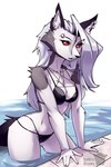 5_fingers anthro biped black_bra black_clothing black_panties black_underwear bra breasts clothing ear_piercing eyebrow_piercing eyebrows eyelashes facial_piercing female fingers fluffy fur grey_body grey_fur grey_hair hair in_pool looking_at_viewer multicolored_body multicolored_fur open_mouth panties partially_submerged piercing pool red_eyes red_sclera ring_piercing solo standing standing_in_water tail tile two_tone_body two_tone_fur underwear water white_body white_fur roksodraws helluva_boss mythology loona_(helluva_boss) canid canid_demon canine demon hellhound mammal mythological_canine mythological_creature 2:3