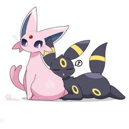 ambiguous_gender black_body black_fur blush duo feral fur pink_body pink_fur quadruped rubbing_cheek simple_background speech_bubble white_background white_eyes yellow_body tontaro nintendo pokemon eeveelution espeon generation_2_pokemon pokemon_(species) umbreon 1:1 2d_animation animated animated_gif short_playtime