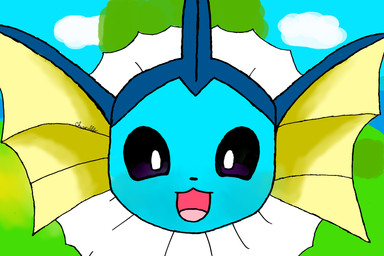 ambiguous_gender black_sclera close-up cloud day ear_fins feral fin front_view grass happy head_fin horizon light plant sky solo sunlight tree charwolffo nintendo pokemon pokemon_mystery_dungeon spike_chunsoft eeveelution generation_1_pokemon pokemon_(species) vaporeon 3:2 hi_res shaded