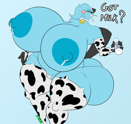 animal_print animal_print_bikini anthro big_breasts big_butt bikini blue_body blue_hair bodily_fluids breast_milking breasts butt camel_toe clothing cow_print cow_print_armwear cow_print_bikini cowbell female hair huge_breasts huge_butt lactating legwear mature_female milk pattern_bikini pattern_clothing pattern_swimwear solo stockings swimwear text thick_thighs thong two-piece_swimsuit underwear riku9797 nintendo pokemon esmeralda_(riku9797) dewott generation_5_pokemon pokemon_(species) english_text hi_res