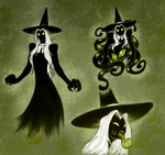 abstract_background ambiguous_gender black_body clothing green_eyes green_tongue hair hat headgear headwear long_hair magic_user multi_eye sharp_teeth solo teeth tentacles tongue tongue_out white_hair witch witch_hat taraelblackwing eldritch_abomination eldritch_humanoid humanoid shadow_creature hi_res