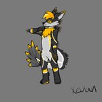 anthro feathers fur gold_markings grey_body male markings solo standing stripes white_stripes yellow_body yellow_eyes yellow_feathers yellow_fur yellow_stripes xevianlight ascended_xevian xevian_(xevianlight) rexouium 1:1 absurd_res hi_res