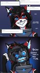 2016 android anthro ara_(fluff-kevlar) ask_blog black_body black_fur black_hair blue_eyes clothing conditional_dnp cybernetics digital_media_(artwork) domestic_cat english_text evil_grin exposed_endoskeleton fangs felid feline felis female fluff-kevlar fur glowing glowing_eyes gradient_background grin hair hi_res machine mammal multicolored_body multicolored_fur nightmare_fuel red_body red_fur robot robot_anthro robotic_reveal simple_background smile solo soul_devouring_eyes teeth text translated white_body white_fur