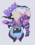 anthro big_butt blue_hair bottomwear butt camel_toe clothed clothing female footwear hair hindpaw legwear membrane_(anatomy) membranous_wings necktie panties paws pupils school_uniform skirt slightly_chubby slit_pupils socks solo underwear uniform upside_down wings smokyjai nicky_vicious bat mammal